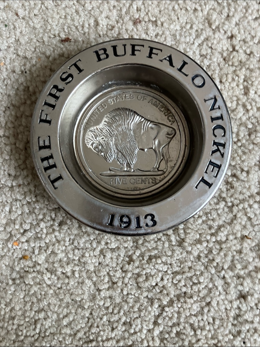 Vintage Avon First Buffalo Nickel 1913 Metal Ash Tray Trinket Dish